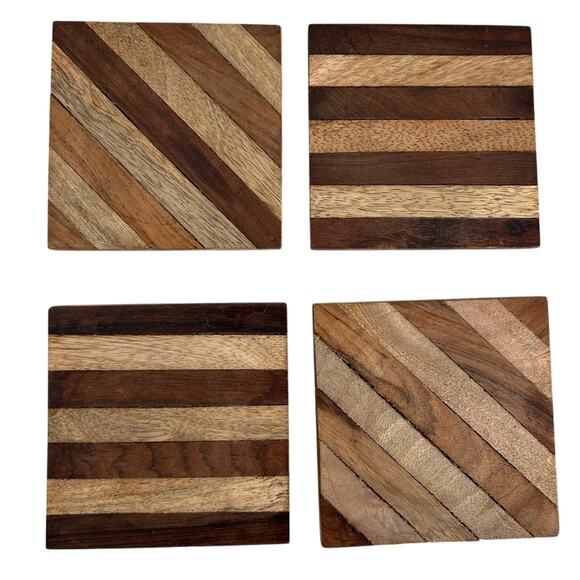 inlay wood design coasters- set of 4rustic wooden accent decor - stripes cabin - Picture 2 of 7